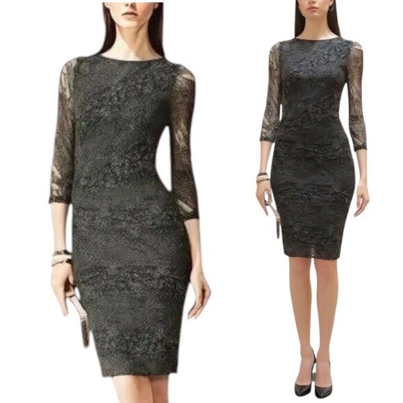 Reiss Ivanka Lace Sheath Dress In Black / Cream Size 2 - Picture 1 of 7